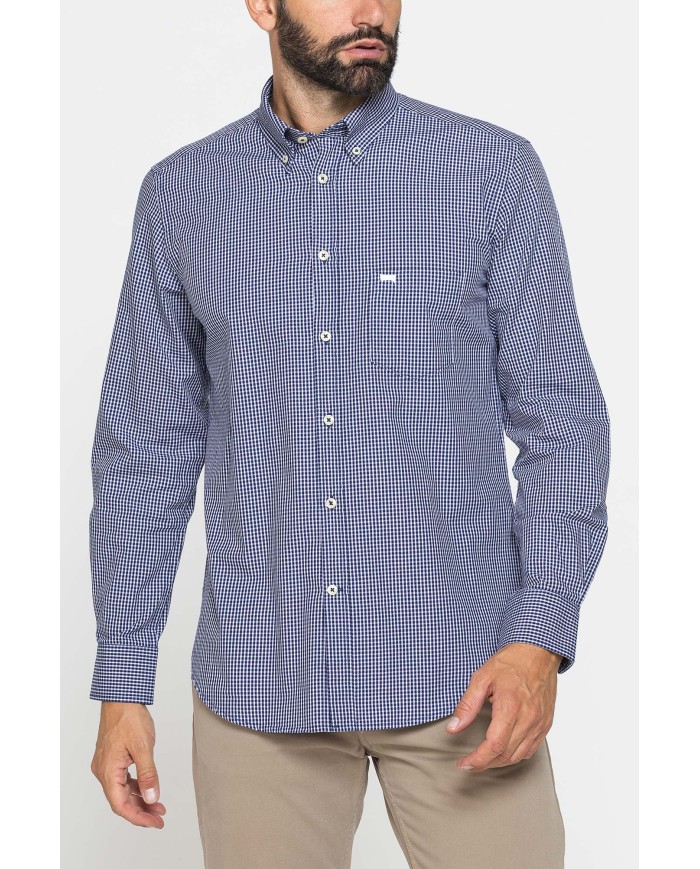 CAMICIA FANTASIA TINTO FILO CON COLLO BUTTON-DOWN