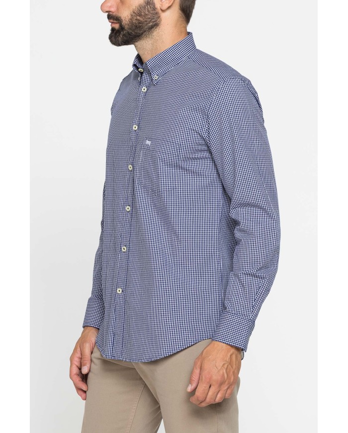 CAMICIA FANTASIA TINTO FILO CON COLLO BUTTON-DOWN