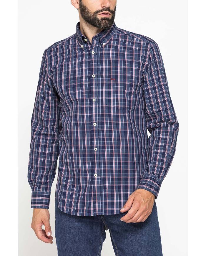 CAMICIA FANTASIA TINTO FILO CON COLLO BUTTON-DOWN
