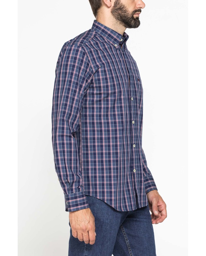 CAMICIA FANTASIA TINTO FILO CON COLLO BUTTON-DOWN