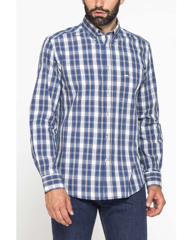 CAMICIA FANTASIA TINTO FILO CON COLLO BUTTON-DOWN