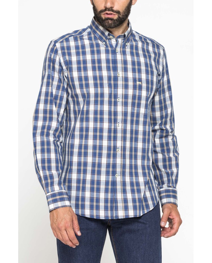 CAMICIA FANTASIA TINTO FILO CON COLLO BUTTON-DOWN