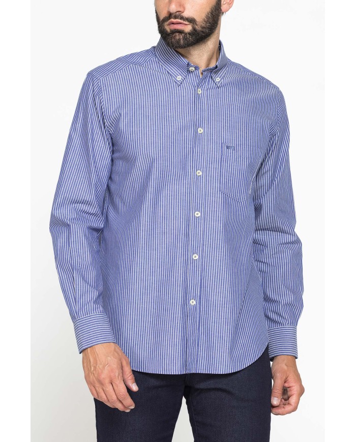 CAMICIA FANTASIA TINTO FILO CON COLLO BUTTON-DOWN