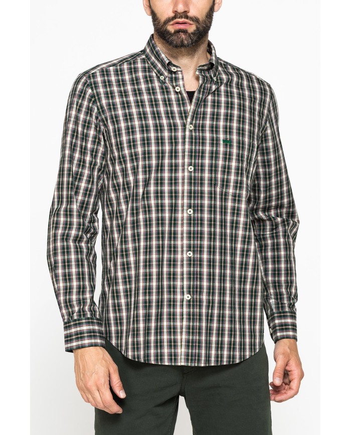 CAMICIA FANTASIA TINTO FILO CON COLLO BUTTON-DOWN