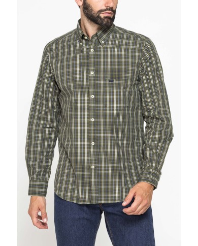 CAMICIA FANTASIA TINTO FILO CON COLLO BUTTON-DOWN