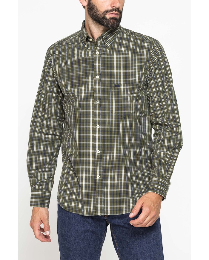 CAMICIA FANTASIA TINTO FILO CON COLLO BUTTON-DOWN