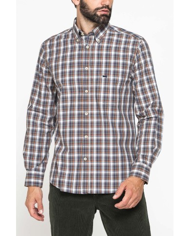 CAMICIA FANTASIA TINTO FILO CON COLLO BUTTON-DOWN
