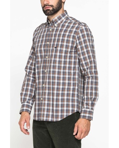 CAMICIA FANTASIA TINTO FILO CON COLLO BUTTON-DOWN