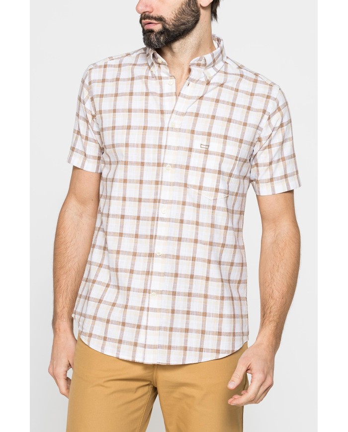 CAMICIA A MANICA CORTA IN COTONE FIAMMATO FANTASIA