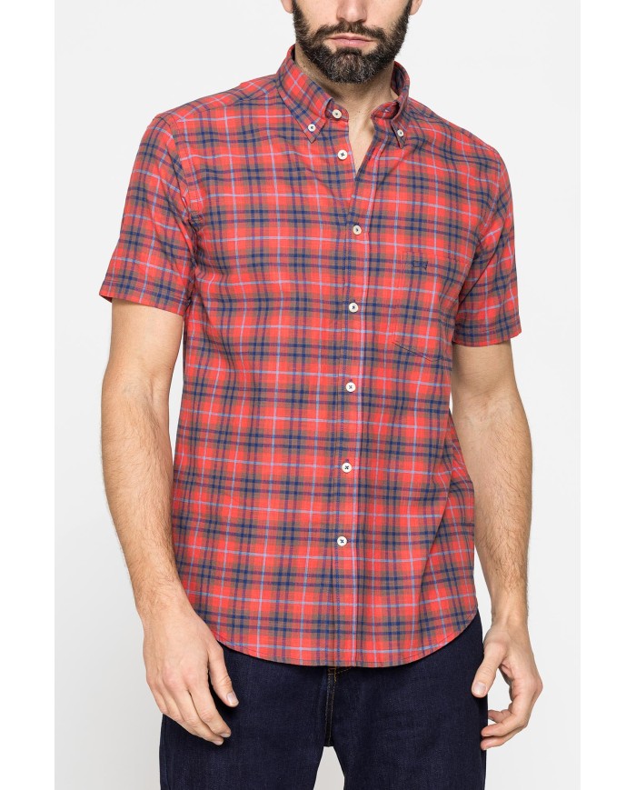 CAMICIA A MANICA CORTA IN COTONE FIAMMATO FANTASIA