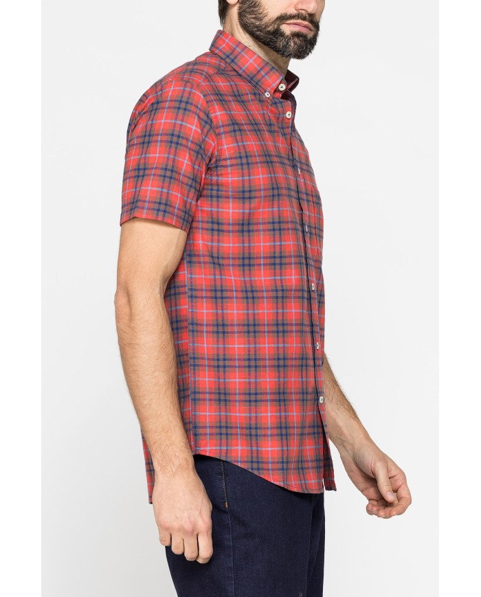 CAMICIA A MANICA CORTA IN COTONE FIAMMATO FANTASIA