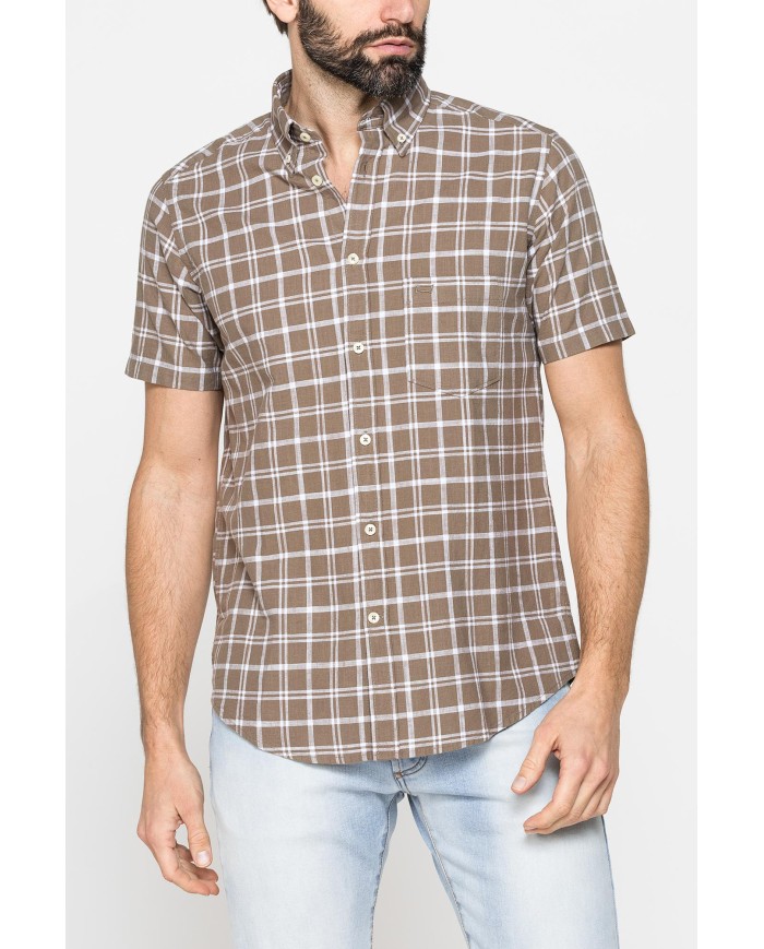 CAMICIA A MANICA CORTA IN COTONE FIAMMATO FANTASIA