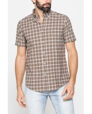 CAMICIA A MANICA CORTA IN COTONE FIAMMATO FANTASIA