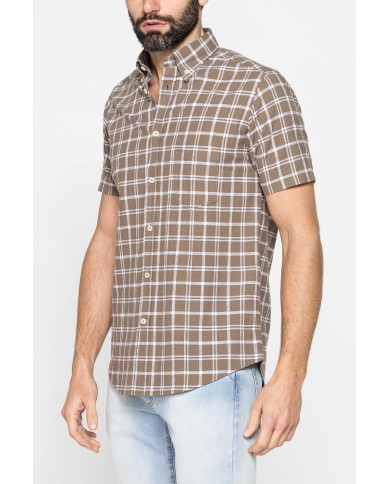 CAMICIA A MANICA CORTA IN COTONE FIAMMATO FANTASIA