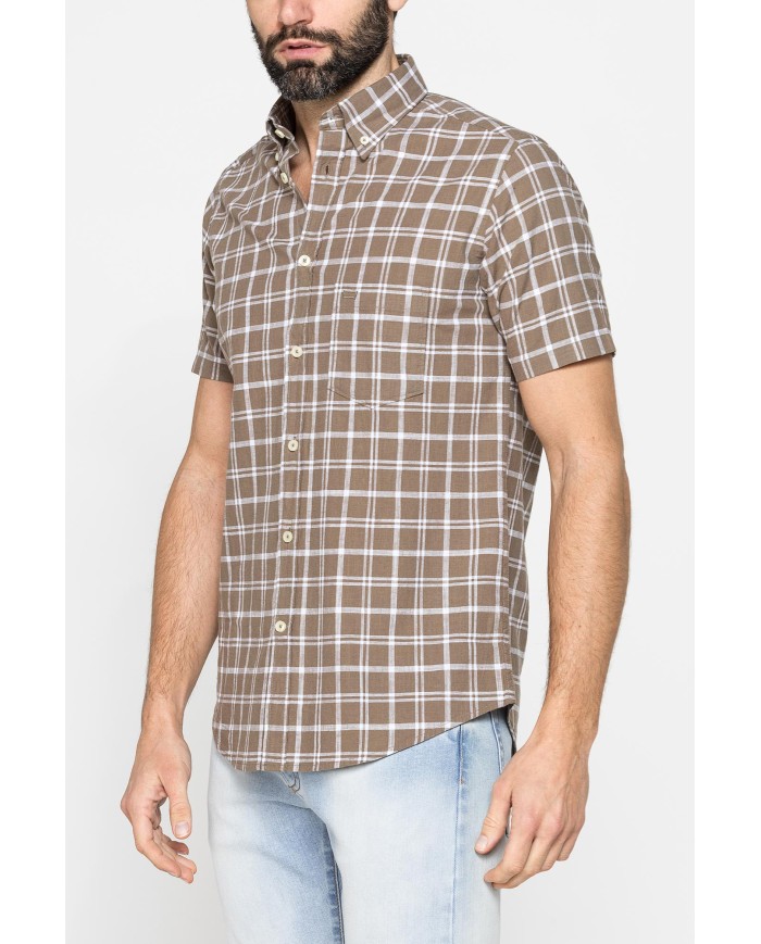 CAMICIA A MANICA CORTA IN COTONE FIAMMATO FANTASIA