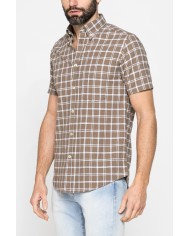 CAMICIA A MANICA CORTA IN COTONE FIAMMATO FANTASIA