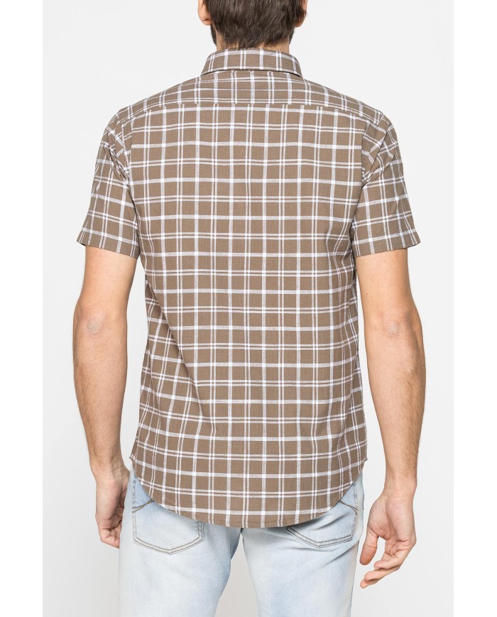 CAMICIA A MANICA CORTA IN COTONE FIAMMATO FANTASIA