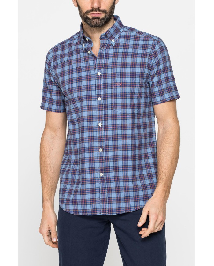 CAMICIA A MANICA CORTA IN COTONE FIAMMATO FANTASIA