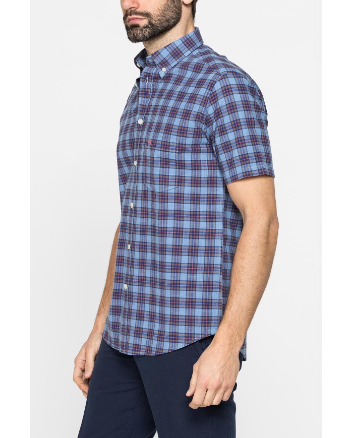 CAMICIA A MANICA CORTA IN COTONE FIAMMATO FANTASIA