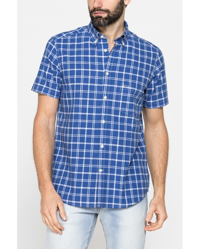 CAMICIA A MANICA CORTA IN COTONE FIAMMATO FANTASIA