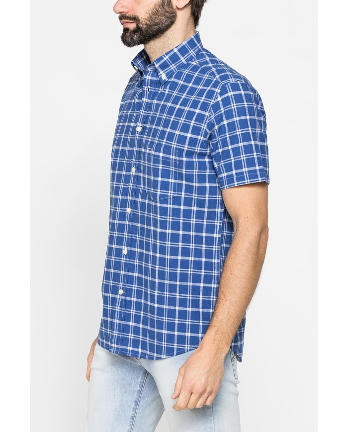 CAMICIA A MANICA CORTA IN COTONE FIAMMATO FANTASIA
