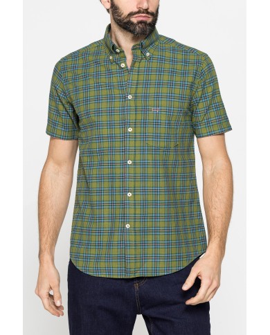 CAMICIA A MANICA CORTA IN COTONE FIAMMATO FANTASIA