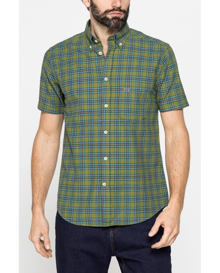 CAMICIA A MANICA CORTA IN COTONE FIAMMATO FANTASIA