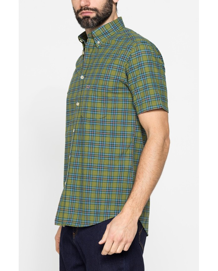 CAMICIA A MANICA CORTA IN COTONE FIAMMATO FANTASIA