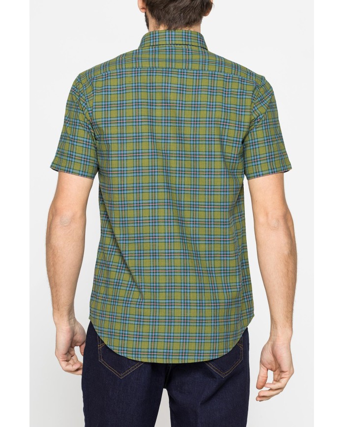 CAMICIA A MANICA CORTA IN COTONE FIAMMATO FANTASIA