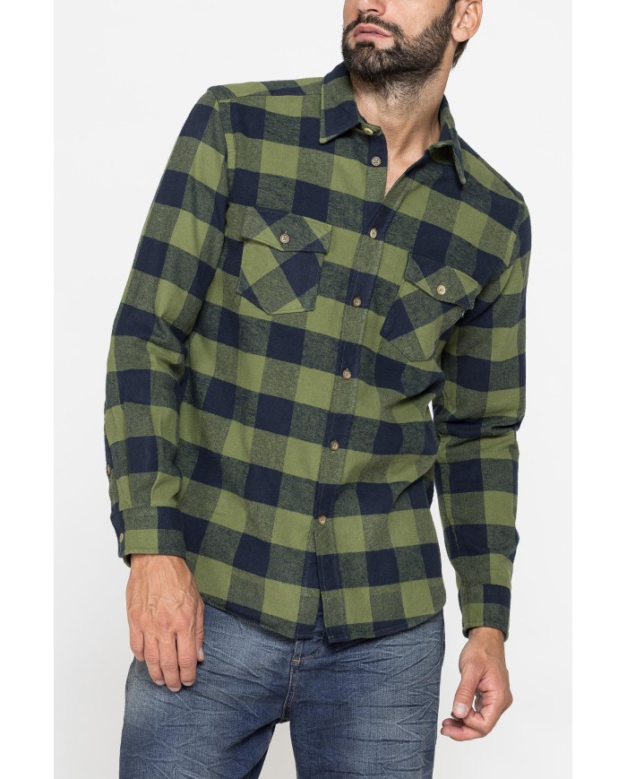 CAMICIA FANTASIA IN FLANELLA PESANTE CON DOPPIO TASCHINO
