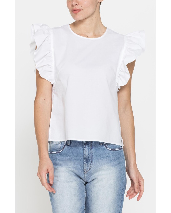 BLUSA CON MANICHE ARRICCIATE IN COTONE