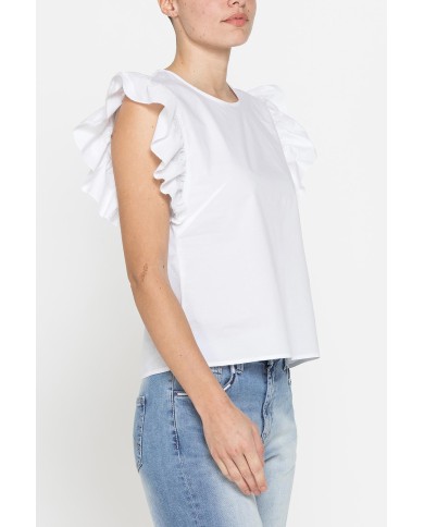 BLUSA CON MANICHE ARRICCIATE IN COTONE BLUSA CON MANICHE ARRICCIATE IN COTONE
