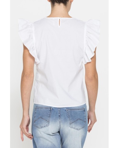 BLUSA CON MANICHE ARRICCIATE IN COTONE BLUSA CON MANICHE ARRICCIATE IN COTONE