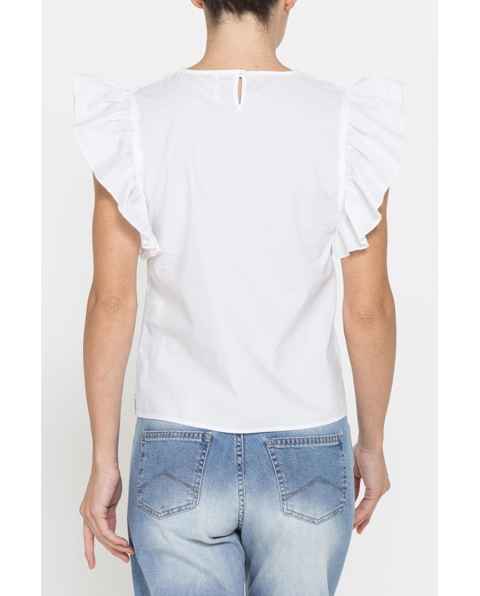 BLUSA CON MANICHE ARRICCIATE IN COTONE