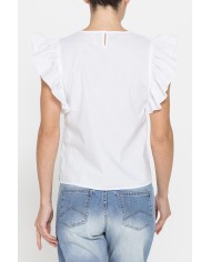 BLUSA CON MANICHE ARRICCIATE IN COTONE