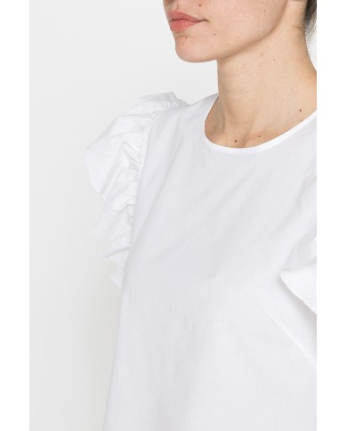 BLUSA CON MANICHE ARRICCIATE IN COTONE BLUSA CON MANICHE ARRICCIATE IN COTONE