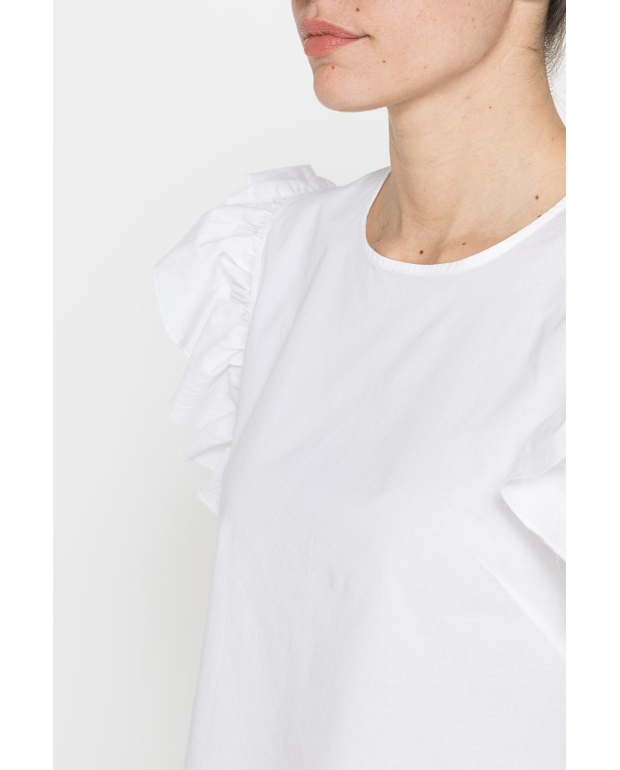 BLUSA CON MANICHE ARRICCIATE IN COTONE