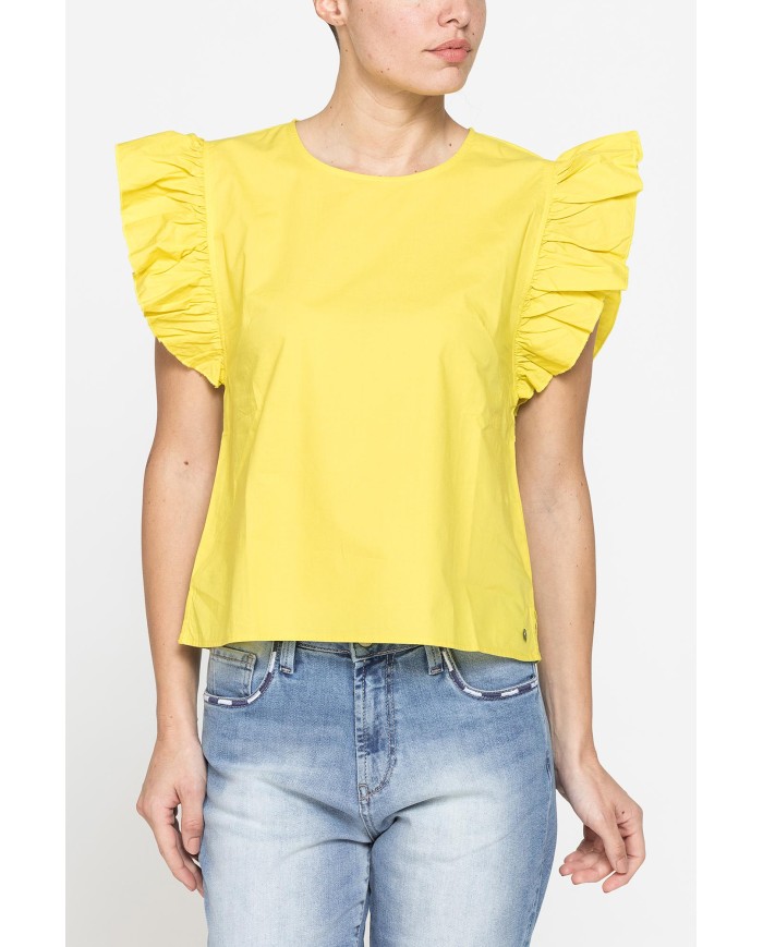 BLUSA CON MANICHE ARRICCIATE IN COTONE