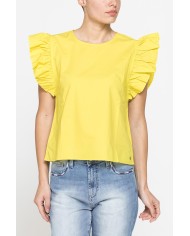BLUSA CON MANICHE ARRICCIATE IN COTONE