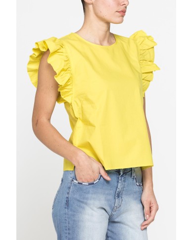 BLUSA CON MANICHE ARRICCIATE IN COTONE BLUSA CON MANICHE ARRICCIATE IN COTONE