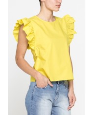 BLUSA CON MANICHE ARRICCIATE IN COTONE