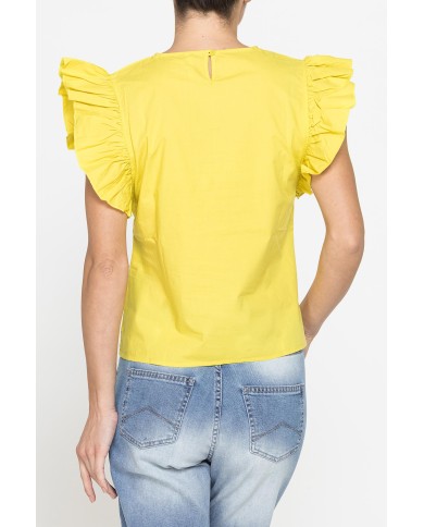 BLUSA CON MANICHE ARRICCIATE IN COTONE BLUSA CON MANICHE ARRICCIATE IN COTONE