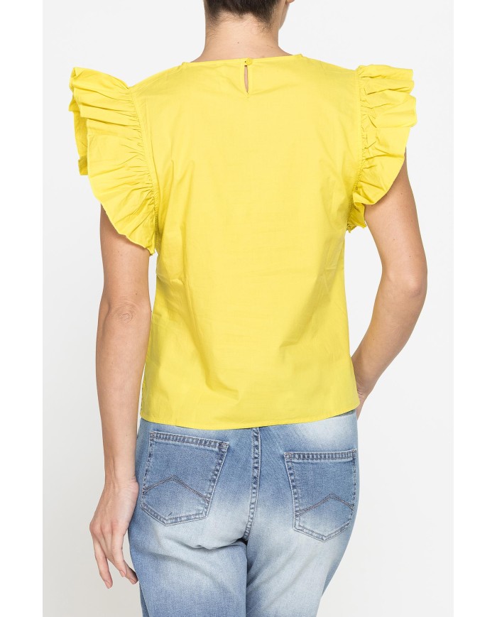 BLUSA CON MANICHE ARRICCIATE IN COTONE