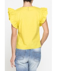 BLUSA CON MANICHE ARRICCIATE IN COTONE