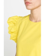 BLUSA CON MANICHE ARRICCIATE IN COTONE