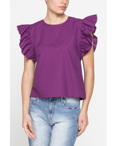 BLUSA CON MANICHE ARRICCIATE IN COTONE BLUSA CON MANICHE ARRICCIATE IN COTONE