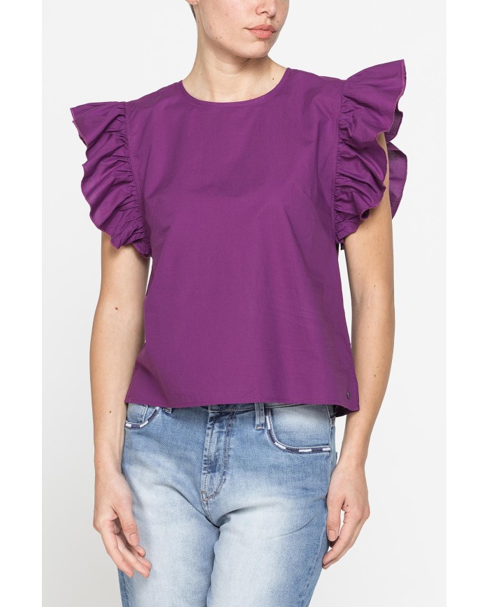 BLUSA CON MANICHE ARRICCIATE IN COTONE