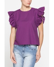 BLUSA CON MANICHE ARRICCIATE IN COTONE