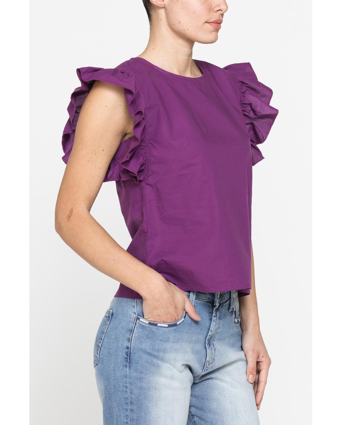 BLUSA CON MANICHE ARRICCIATE IN COTONE