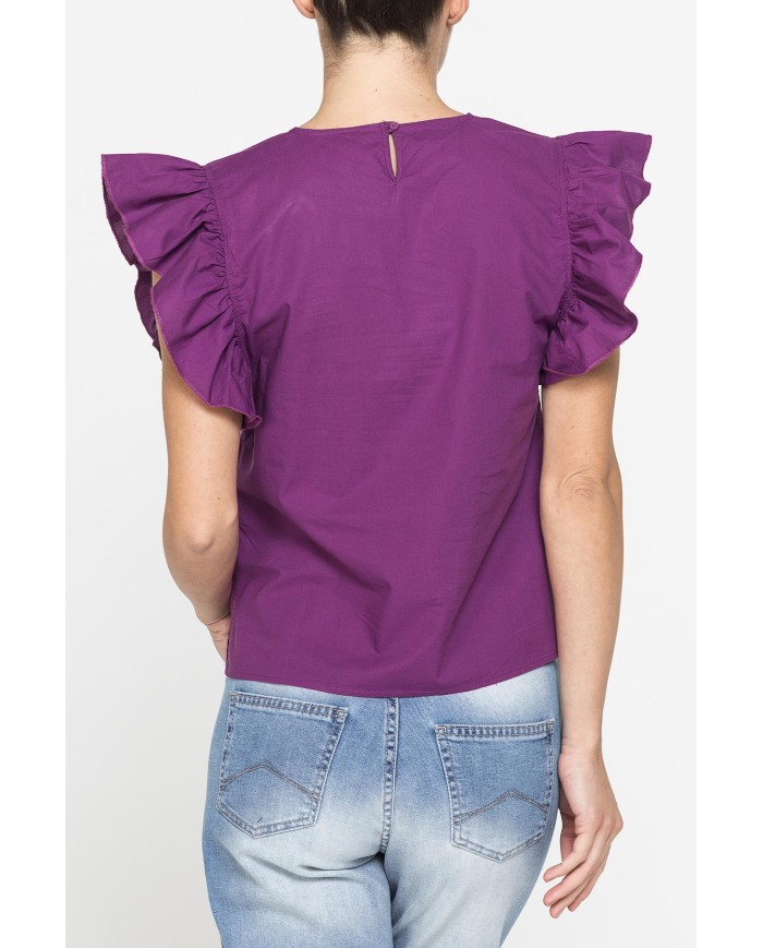 BLUSA CON MANICHE ARRICCIATE IN COTONE